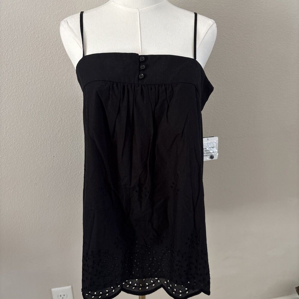 Nine West Womens Top Blouse Spaghetti Straps Black Eyelet Hem Size 10 New